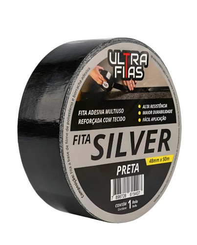 Kit 10 Fita Adesiva Silver Tape 50 Metros - Preta